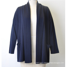 Wool Cashmere Patch Pockets Open Front Knit Women Cardigan